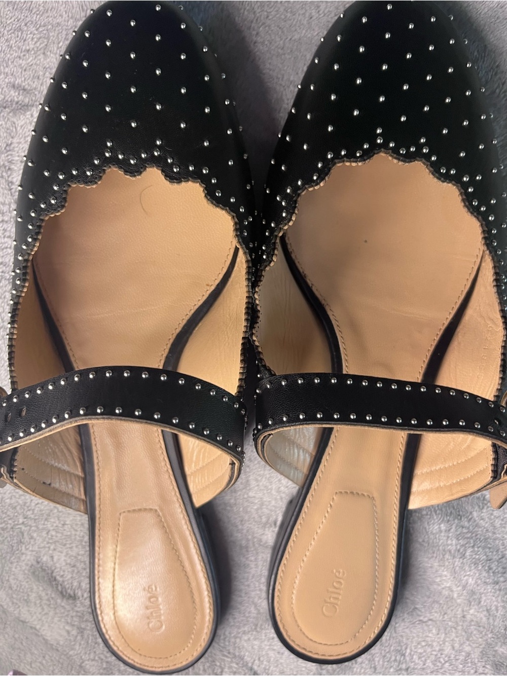 Chloé Black Scalloped Studded Mary-Jane Mules